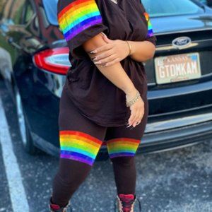 Black Rainbow Stripe Two Piece Pants Sets